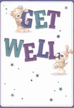 Brimming with cheer, this illustrated get well card features two delightful characters-a teddy bear and a playful puppy-working together to share a bold, vibrant message of wellness. The bear, dappled in golden hues, sits atop the insulated, indigo 'GET,' while the puppy, its soft, beige fur and expressive eyes radiating comfort, leans affectionately on the sturdy teal 'WELL.' Scattered above and around them are whimsical stars-each a miniature burst of hope, shaded in gentle lavenders and midnight blues, reminiscent of dusk skies over the green spaces of Queen's Park. The clean white background enhances the card's sense of calm and clarity, while the oversized, rounded letters fill the scene with lighthearted optimism. The illustration's plush textures evoke the feeling of being embraced-a sense often mirrored in bouquets carefully arranged by Queen's Park's florists for those in need of comfort. Altogether, this card extends a gentle, playful form of encouragement, echoing the neighbourhood's warm hospitality and the reassuring presence of loved ones.